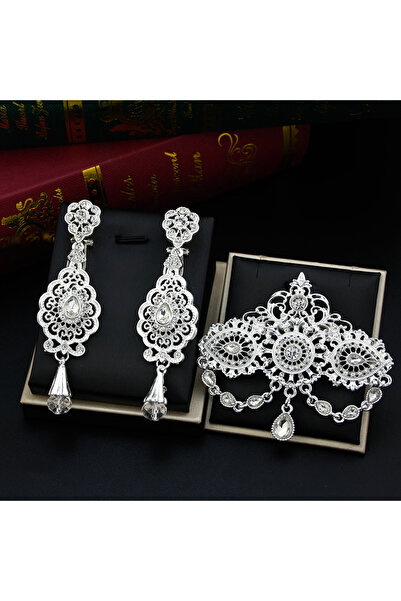 Choice 463u204yin طقم مجوهرات العروس من الكريستال الأزرق مع دبابيس بروش على ش...