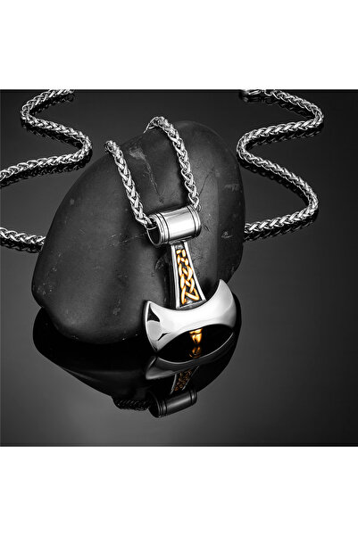 Choice قلادة رجالية من التيتانيوم الصلب بلون ذهبي، بطول 60 سم، بتصميم فأس فاي...