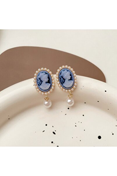 Choice C2480 1 أقراط رأس من حجر الكاميو الأزرق على طراز القصر العتيق، ذات طابع عتيق، بسيطة، تقليد P