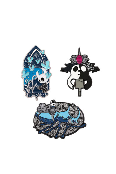 Miniso 3 قطع من دبابيس لعبة Hollow Knight، شارات معدنية مطلية بالمينا، إكسسوارات تنكرية لشخصيات الأنمي، مناسبة لمحبي الأنمي، حقيبة ظهر قماشية