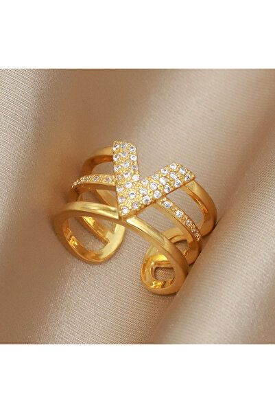 Choice resizable L0509-G-ring Classic Crystal Letter V Adjustable Rings for W...