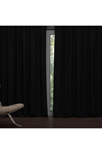 Pierre Cardin Siyah LÜKS Işık Geçirmez Karartma Termal Kornişli Blackout Saten Perde