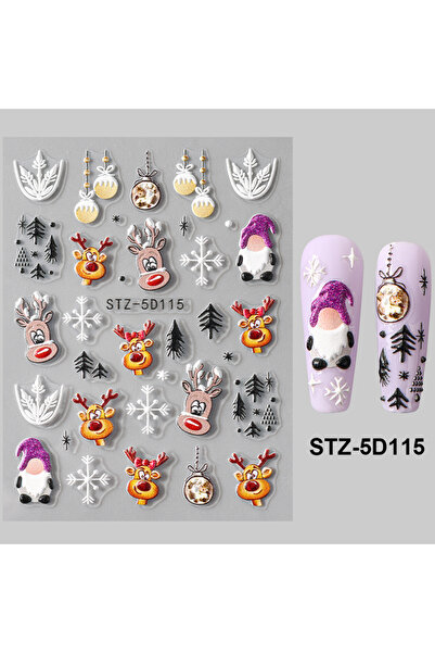 Choice ملصقات أظافر عيد الميلاد المنقوشة خماسية الأبعاد STZ-5D115 بتصميمات ند...