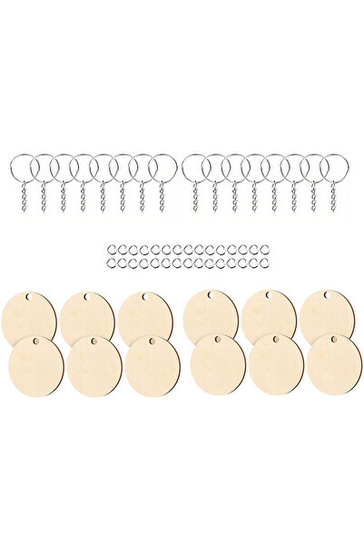 Choice 30pcs Silver 30PCS Round-Shaped Wooden Keychain Set with Unfinished Wo...
