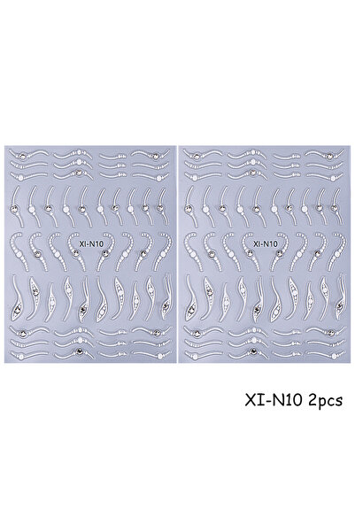 Choice ملصقات أظافر فرنسية ذهبية فضية مرصعة بأحجار الراين ثلاثية الأبعاد XI-N...