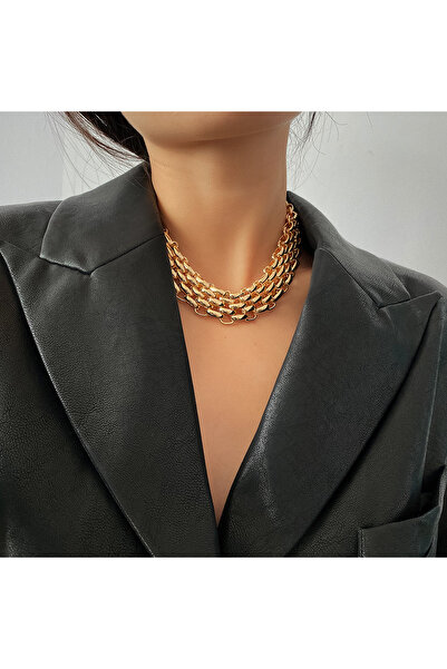 Choice قلادة شوكر ذهبية اللون من نوع S01 PuRui بانك بسلسلة سميكة للنساء، بتصم...