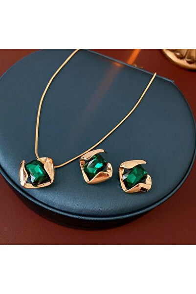 Choice مجموعة مجوهرات الزفاف الخضراء العصرية بالجملة أقراط مربعة خفيفة الوزن ...