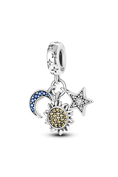 Choice KTC089 100% حقيقية 925 فضة استرلينية قلادة نجمة الشمس القمر سحر الخرز ...