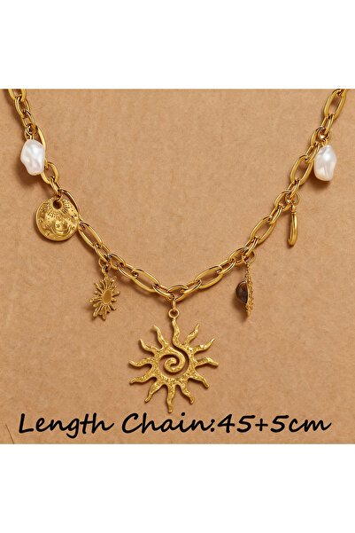 Choice قلادة Z2937G العصرية على شكل شمس وقمر ولؤلؤ صناعي بطول 50 سم، مصنوعة م...