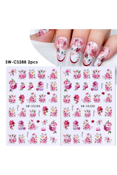 Choice SW-CS288 قطعتان من ملصقات فن الأظافر على شكل زهرة الفاوانيا والورد وال...