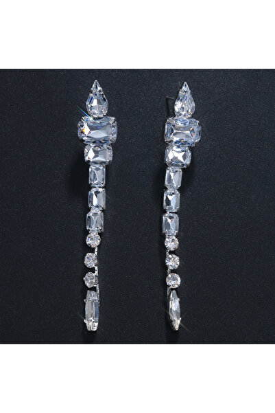 Choice أقراط متدلية طويلة مربعة مطلية بالفضة، مجوهرات كريستالية كبيرة للنساء،...