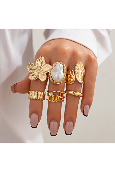 Choice AYAGold2 6/14/20 Pcs Imitation Pearl Flower Zircon Rings Set for Women...