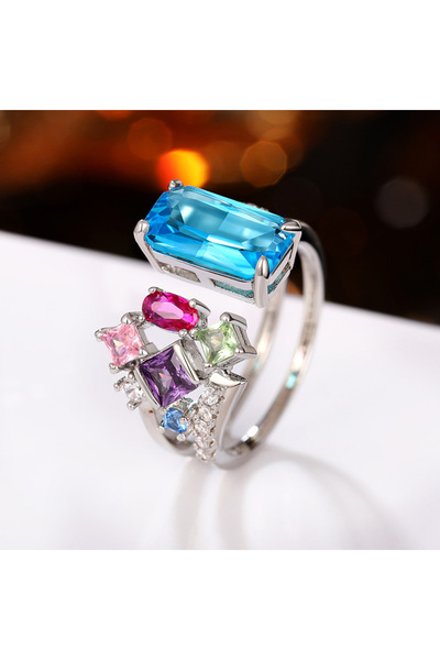 Choice خواتم نسائية قابلة لتغيير المقاس Q466 Huitan بتصميم هندسي ملون مرصعة ب...