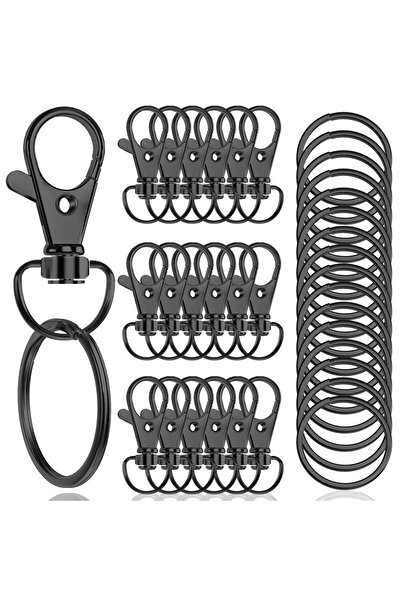 Choice 15 مجموعة سوداء، 15/25/40/60 مجموعة من مشابك دوارة على شكل مخلب سرطان البحر مع حلقات مفاتيح، وخطافات تعليق، وسلسلة مفاتيح