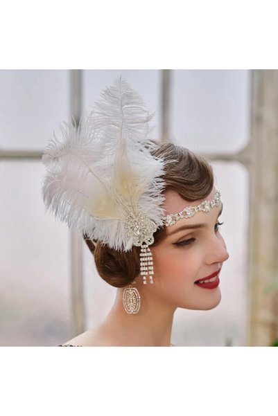 Choice Silver Plated Stonefans Flower Feather Flapper Headband Great Gatsby H...