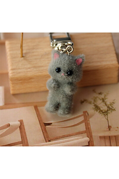 Choice سلسلة مفاتيح على شكل قطة رمادية لطيفة على شكل قطة ثلاثية الأبعاد على ش...