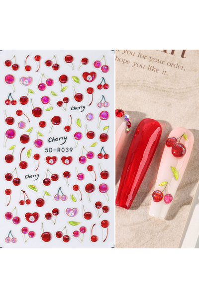 Choice 5D-R039 ملصق أظافر جيلي كرز لامع 5D بتصميم فاكهة حلوة لطيفة لاصق ذاتي