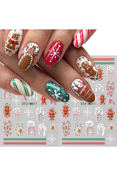 Choice قطعتان STZ-M011 قطعتان من ملصقات فن الأظافر على شكل رجل خبز الزنجبيل و...