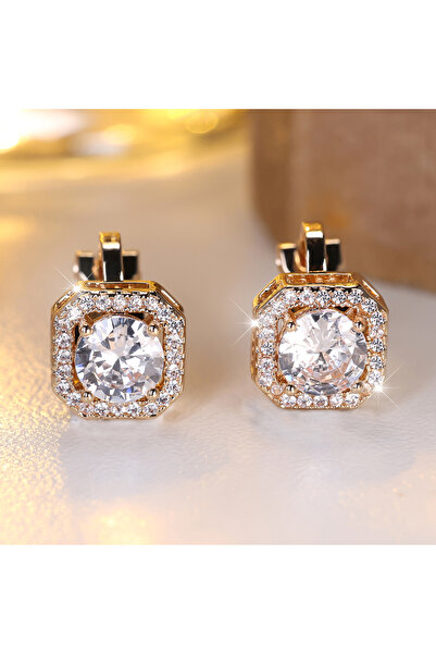 Choice أقراط مشبكية من حجر الكريستال الأبيض الدائري للنساء باللون الذهبي الور...