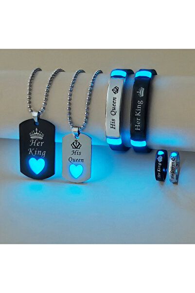 Choice مجموعة T074 من 6 قطع بتصميم قلب وتاج مضيء، مقاس 55 سم، قلادة وخاتم وسو...