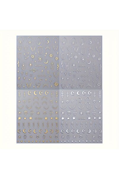 Choice مجموعة من 4 ملصقات بوهيمية للنجوم والقمر بألوان ذهبية وفضية لفن الأظافر