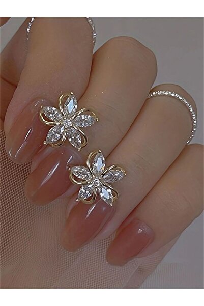 Choice زوج واحد من أقراط الزركون اليابانية والكورية ذات الخمس بتلات من الذهب ...