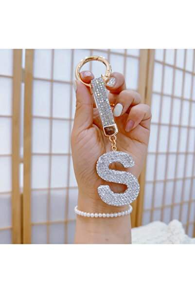 Choice S 1pc Sparkling Rhinestone Alphabet Keychain, Alloy Round Letter Charm...