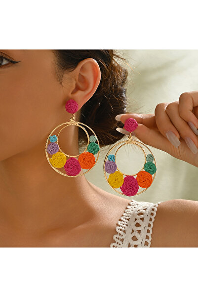 Choice أقراط دائرية من الرافيا بألوان قوس قزح بوهيميا للنساء من دوبامين صيفي ...