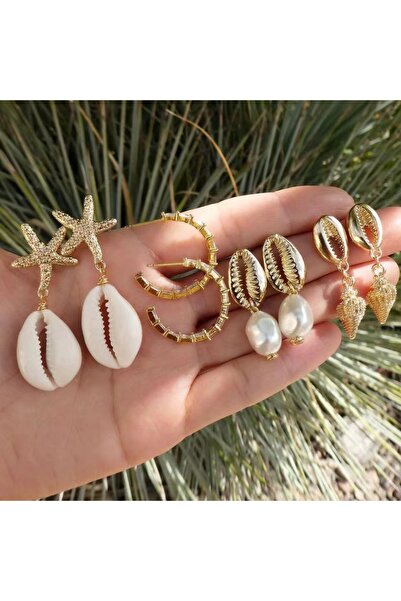 Choice AEH60736 4pcs Bohemia Shell Starfish Dangle Earring Set For Women Summ...