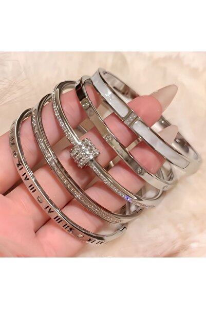 Choice 5 قطع من الأساور الكلاسيكية متعددة الأنماط باللون الفضي من الفولاذ الم...