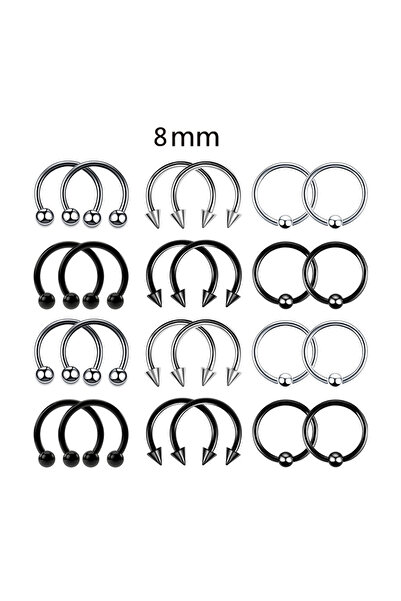 Choice حلقات ثقب متعددة الاستخدامات من الفولاذ المقاوم للصدأ مقاس 8 مم، 24 قطعة، 16 جرام - حلقات حدوة حصان مضادة للحساسية