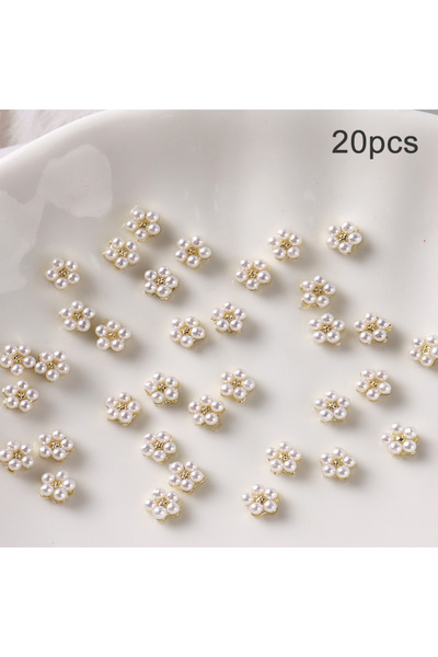 Choice S-234 20 قطعة من زينة فن الأظافر على شكل زهور لؤلؤية، تعليقات زهور بيض...