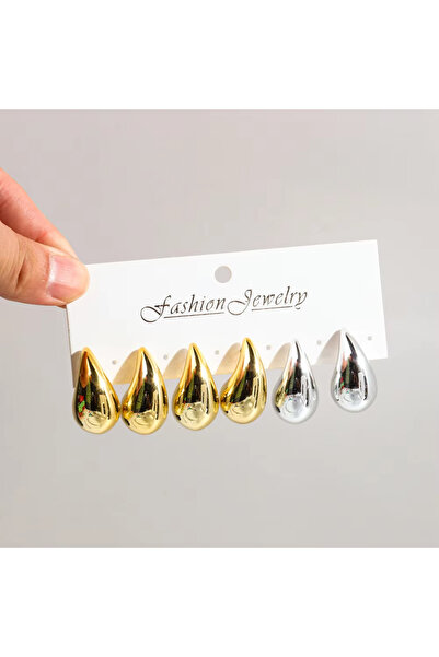 Choice مجموعة من 3 أزواج من الأقراط الدائرية على شكل قطرة ماء سميكة للنساء، م...