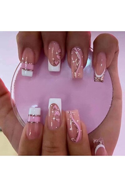 Choice أظافر فرنسية قصيرة متدرجة اللون بيج، 24 قطعة، مع جل جيلي واحد ومبرد أظافر واحد - للأمهات والبنات