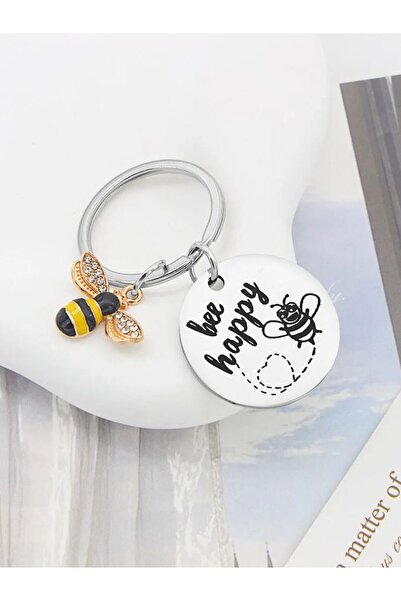Choice WHITE Stainless Steel Bee Happy Keychain Inspirational Gift Cute Bag P...