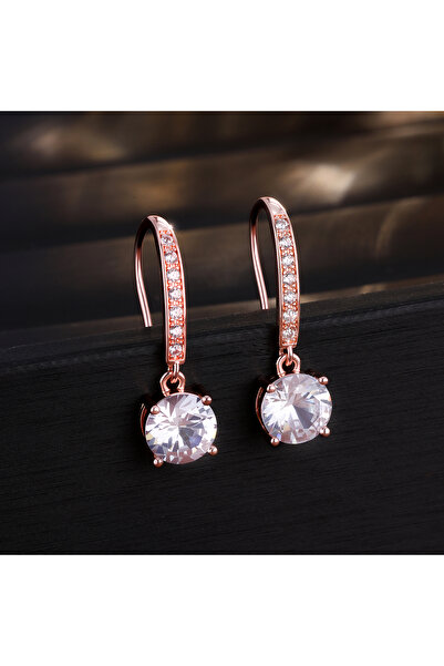 Choice Rose Gold Color Minimalist Hook Earrings with Round Zircon Pendant for...