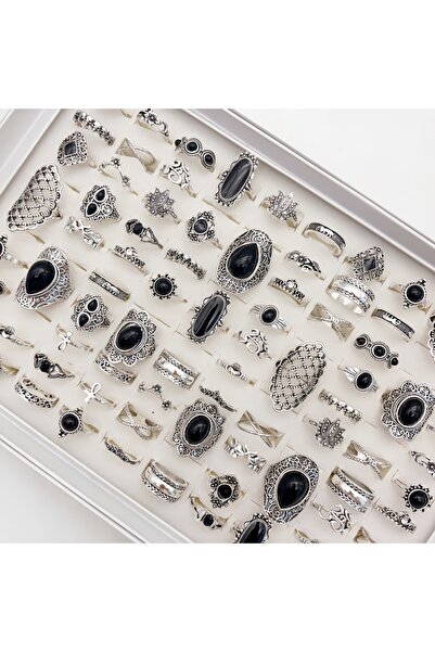 Choice مجموعة خواتم بوهيمية عتيقة مرصعة بأحجار سوداء للنساء، مقاسات متنوعة من 16 إلى 19 مم، 20 قطعة، أنماط متنوعة، 10/20/30 قطعة