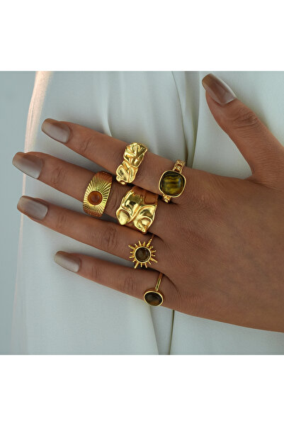 Choice مجموعة خواتم AYAGold مكونة من 6 قطع من حجر عين النمر على شكل زهرة الشم...
