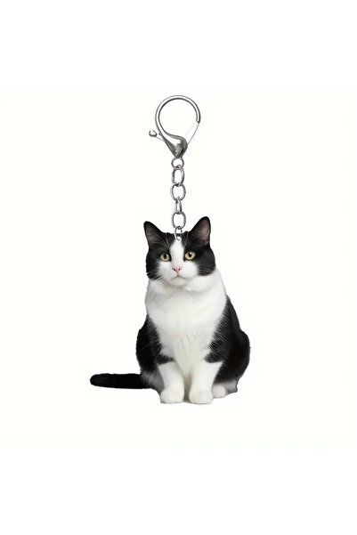 Choice 2 Black And White Cat Keychain 2D Acrylic Double-Sided Design Cat Pend...