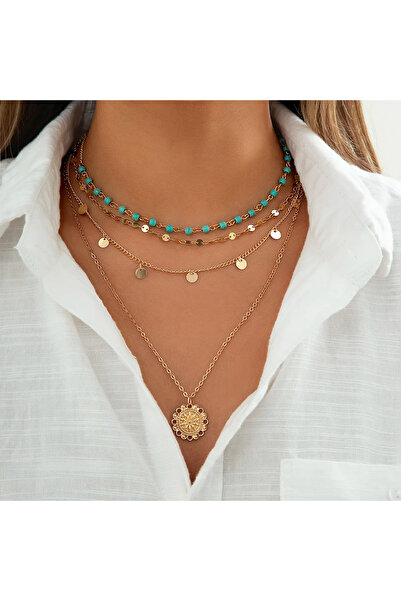 Choice 4PCs 4Pcs/Set Boho Stone Flower Plate Pendant Choker Necklace for Wome...