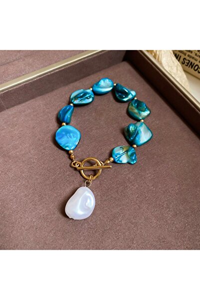 Choice قلادة على شكل نجمة البحر من اللؤلؤ الصناعي بلون أزرق من بوهو غير منتظم...