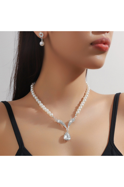 Choice ZT7933-طقم مجوهرات نسائي فضي مكون من 3 قطع من قلادة وأقراط على شكل قطر...