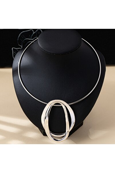 Choice طوق نسائي أنيق مطلي بالفضة، طوق هندسي من الحديد المطاوع، قلادة لا غنى عنها