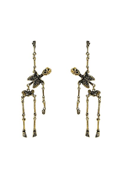 Choice زوج واحد من أقراط الجمجمة الذهبية لحفلات الهالوين والرعب المضحكة على ش...