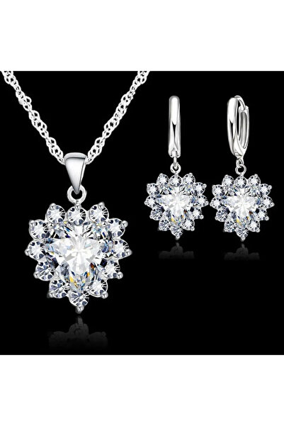Choice طقم مجوهرات أبيض من الفضة عيار 925، هدية خطوبة وذكرى سنوية، قلادة على ...