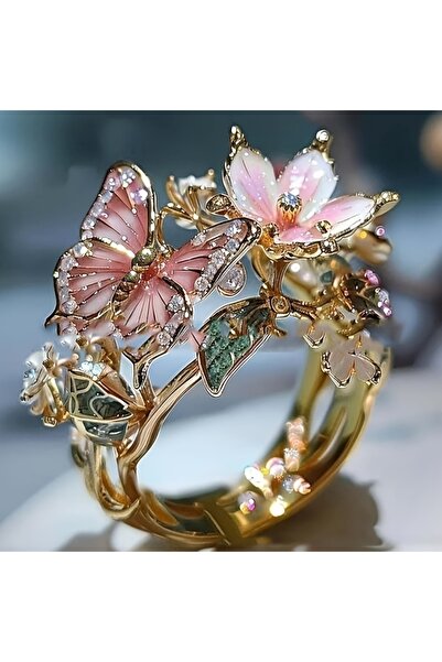 Choice ZF1175-1 خواتم زهرة الفراشة الجمالية للنساء رومانسية مرصعة بأحجار الرا...