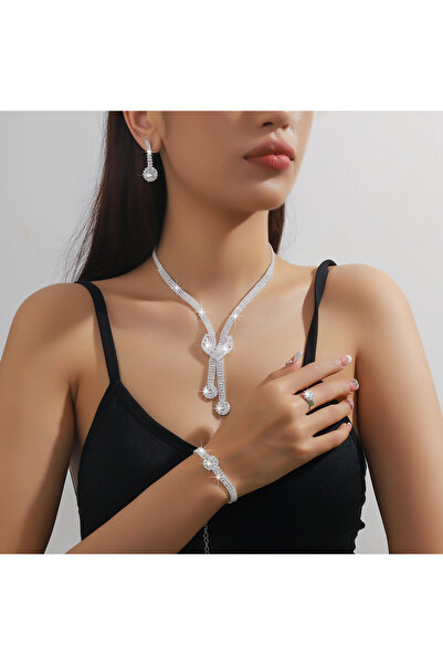 Choice 85801501-S مجموعة مجوهرات نسائية مزينة بأحجار الراين على الطراز الفرنس...