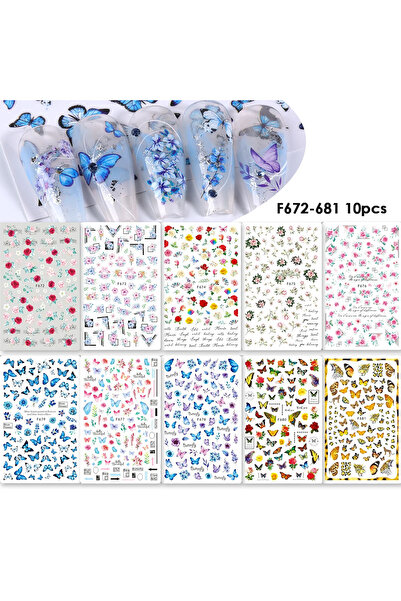 Choice F672-681 10 قطع 10 قطع ملصقات أظافر أنيقة على شكل فراشة فراشات زرقاء ز...