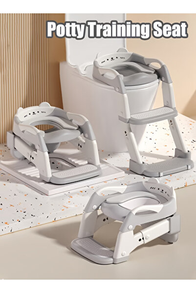 Generic Baby Potty Training Seat with Step Stool Foldable Potty Chair Height Adjustable, Ladder Guard Handle