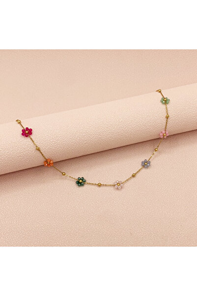 Choice قلادة زهور نسائية جديدة من الفولاذ المقاوم للصدأ باللون الذهبي بطول 40...